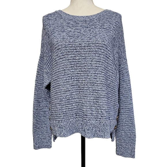 Joie Sweaters - Joie Blue Marled Button Side‎ Pullover Sweater Size L